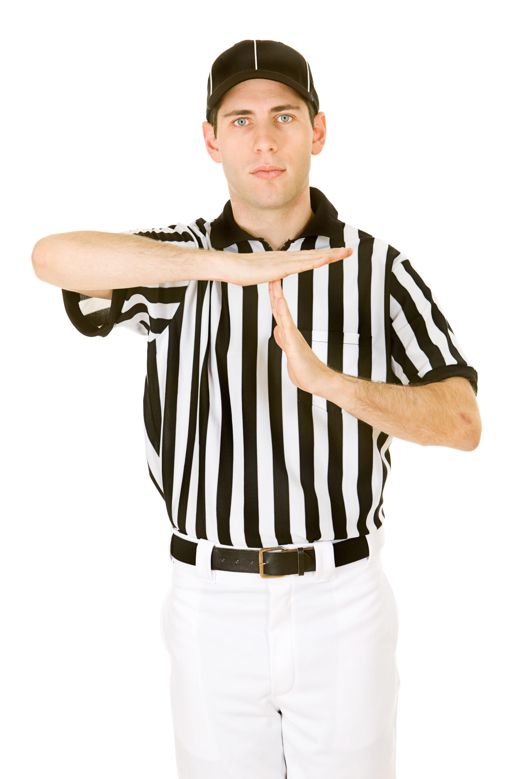 Caucasian male as American football referee.  Isolated on white background.
